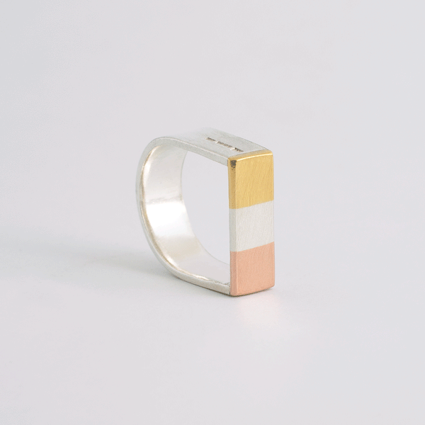 'Neopolitan' Ring 18ct Gold/Silver/9ct Rose Gold