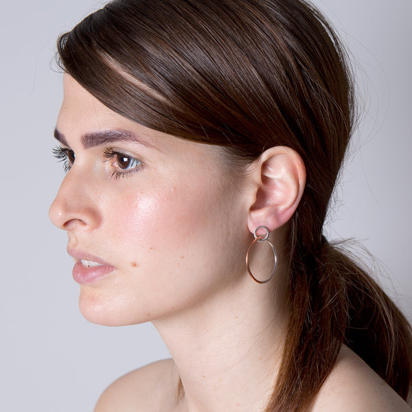 'Mismatched Rose Hoops' 9ct Rose Gold & Silver Earrings