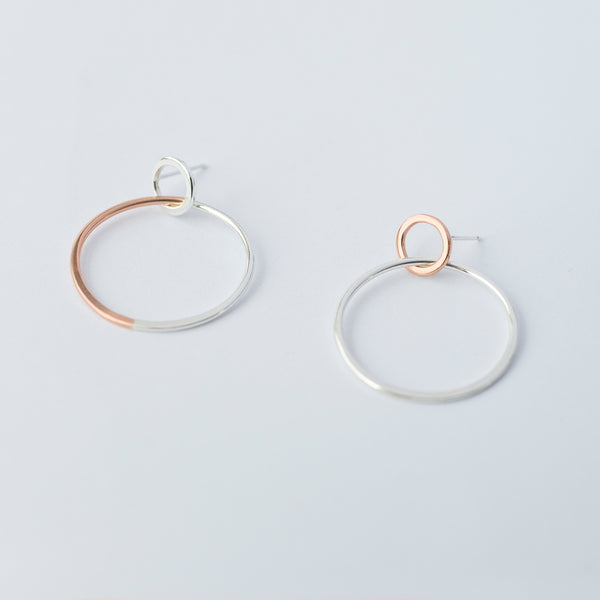'Mismatched Rose Hoops' 9ct Rose Gold & Silver Earrings