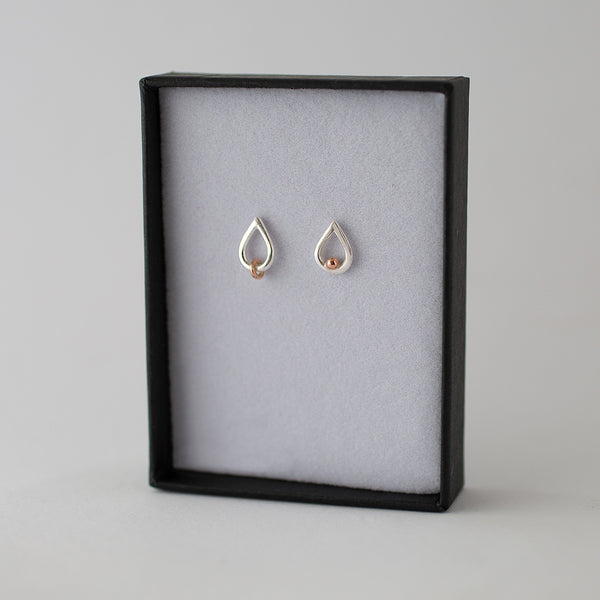 'Mini Tear Drop' 9ct Rose Gold & Silver Stud Earrings