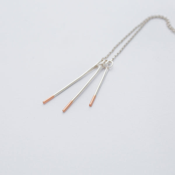 'Triple Stick Rose' 9ct Rose Gold & Silver Necklace