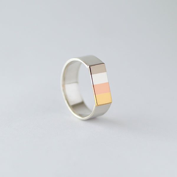 '4 Stripe' Ring 18ct Golds/Silver/9ct Rose Gold