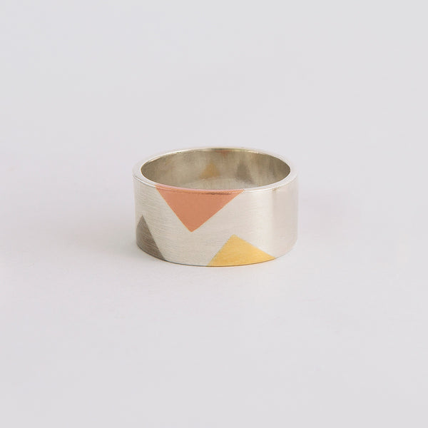 'Harlequin' REDUCED Ring 18ct Yellow & White Golds/Silver/9ct Rose Gold
