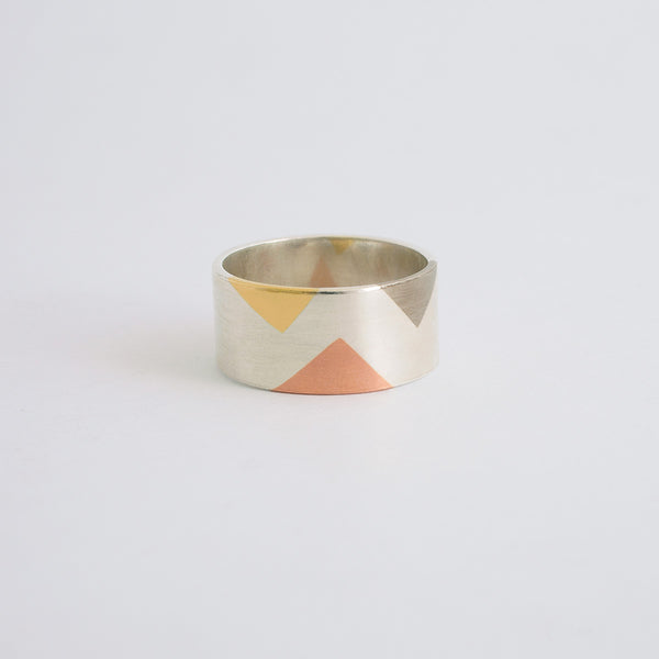 'Harlequin' REDUCED Ring 18ct Yellow & White Golds/Silver/9ct Rose Gold