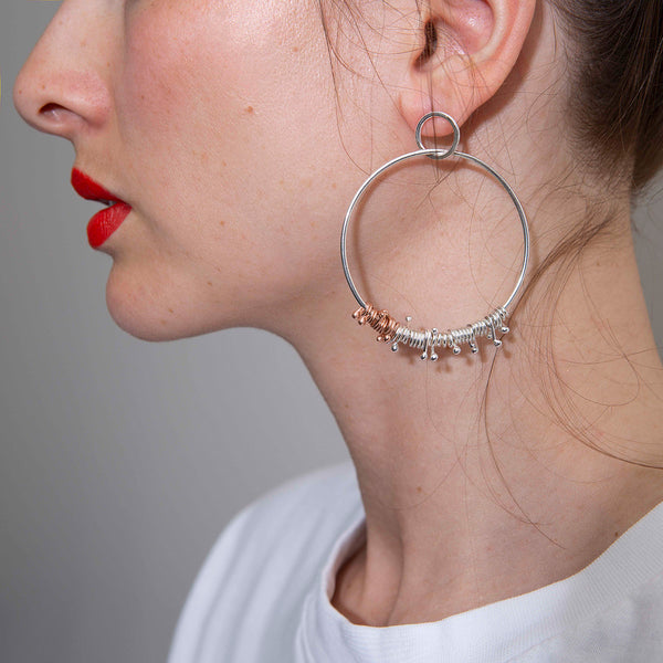 'Wiggly Rose Hoop' 9ct Rose Gold & Silver Earrings