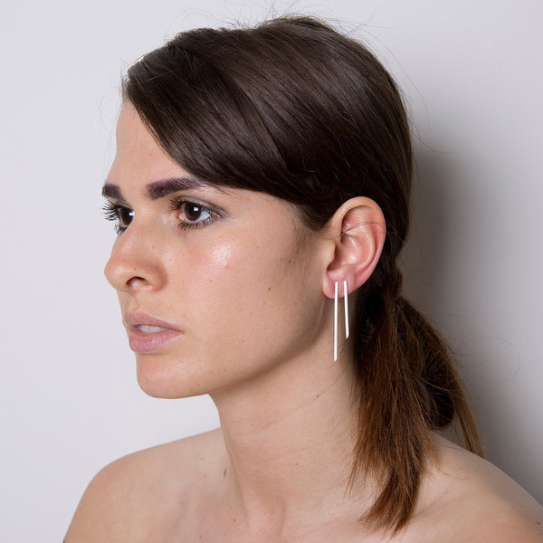 'Asymmetric' Silver Long Stick Earrings