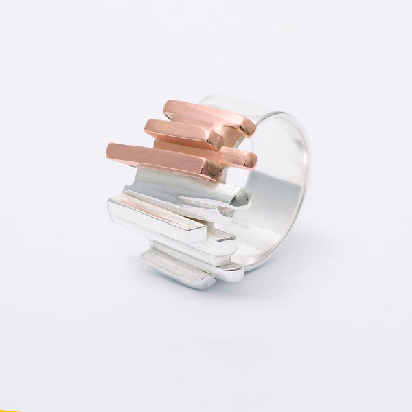 'Building Blocks' 9ct Rose Gold & Silver Ring
