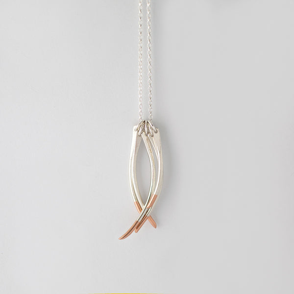 'Multi Rose Claw' Long Solid 9ct Rose Gold and Silver Pendant