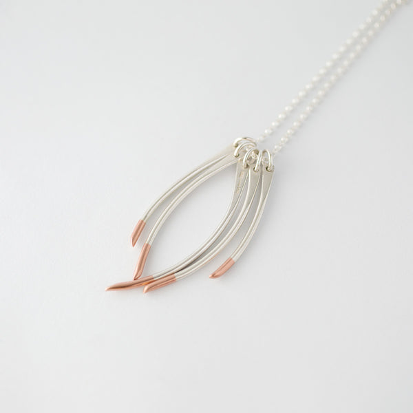 'Multi Rose Claw' Long Solid 9ct Rose Gold and Silver Pendant