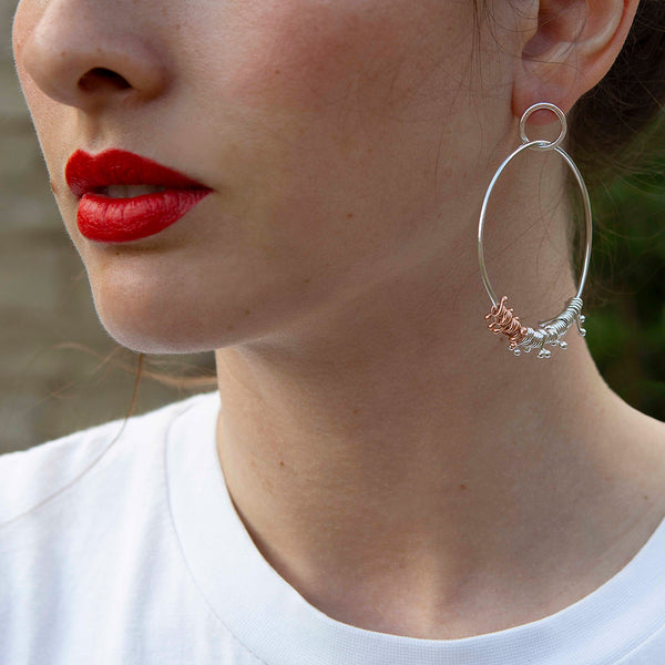 'Wiggly Rose Hoop' 9ct Rose Gold & Silver Earrings